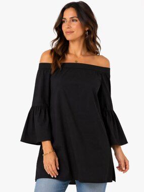 Lafayette 148 New York Off-Shoulder Tunic Bell Sleeve Black Size L